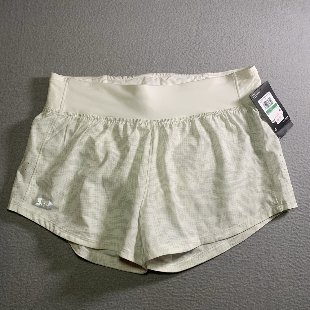 NWT Under Armour Heat Gear Speed Pocket Womens Running Lined Shorts Large White